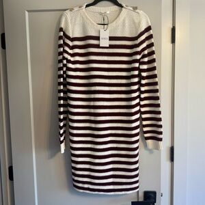 Aura Burgundy and White Striped Knit Dress
